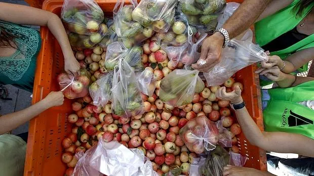 Imagen de un cajón lleno de manzanas y peras