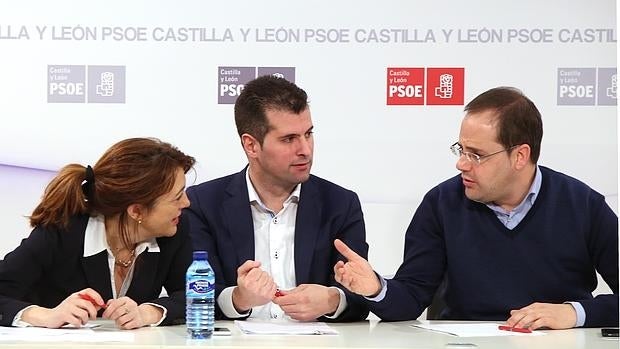 Soraya Rodríguez, Luis Tudanca y César Luena, este miércoles tras la Comisión Ejecutiva Autonómica