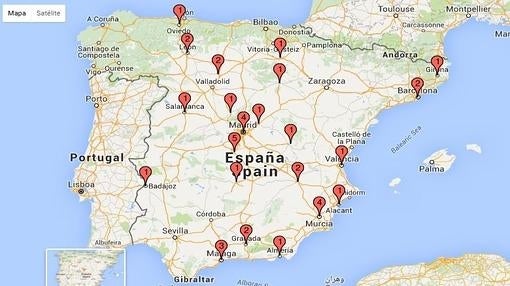 Mapa de las localidades «entorpecedoras»