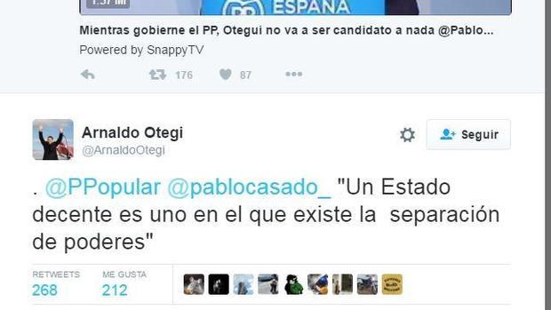 Casado deja sin respuesta a Otegi después de enzarzarse por Twitter