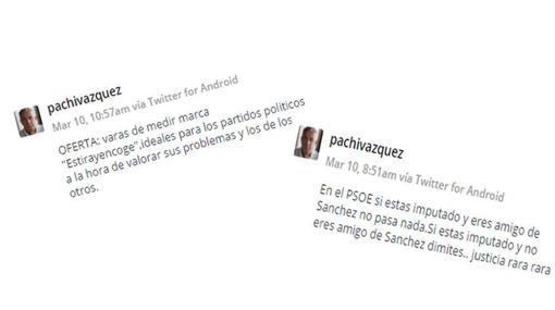 Algunos de los tuits enviados por @pachivazquez