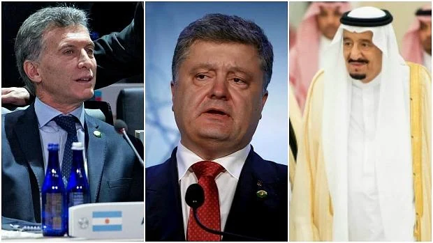 De izquierda a derecha: Mauricio Macri, Petro Poroshenko y Salman bin Abdulaziz