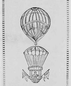 Grabado sobre el anuncio del salto en paracídas de Elisa Garnerin en Madrid en 1818