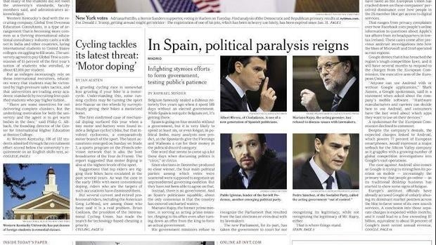 «En España reina la parálisis política», la portada internacional de «New York Times»