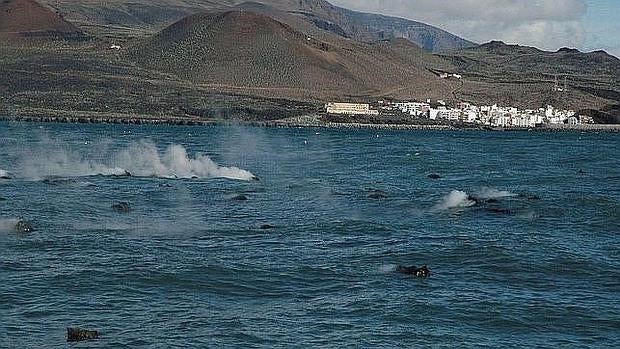 Los piroclastos sobre el mar durante la crisis volcánica de 2011