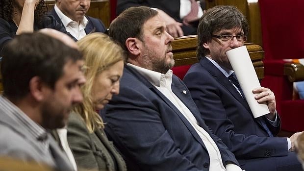 Junqueras y Puigdemont, ayer en el Parlament