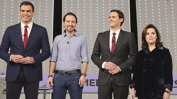Sánchez, Iglesias, Rivera y Sáenz de Santamaría, en el debate a cuatro de las elecciones del 20-D
