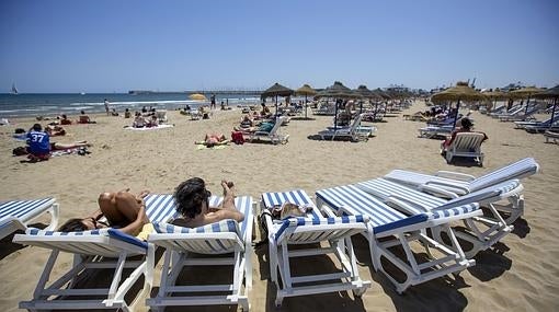 Imagen tomada este sábado en la playa de Las Arenas de Valencia