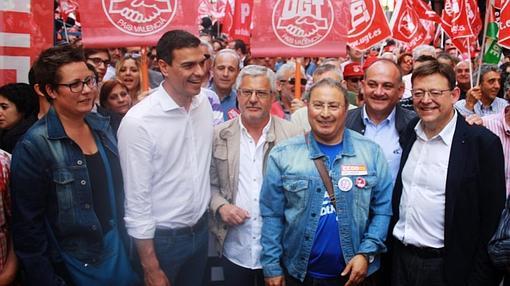 Imagen de Puig y Sánchez en Valencia durante el Primero de Mayo de 2015