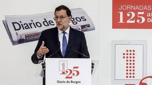 El presidente del Gobierno en funciones, Mariano Rajoy durante su intervención en la jornada organizada por el periódico Diario de Burgos, con motivo de su 125 aniversario