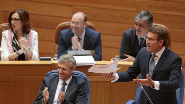 Feijóo, esta mañana durante su intervención en la sesión de control en el Parlamento