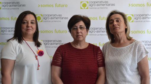 Las tres mujeres que se incorporan al Consejo Rector de Cooperativas: Margarita Plaza, secretaria de la cooperativa Nuestra Señora de la Antigua y Santo Tomás de Villanueva, de Villanueva de los Infantes (Ciudad Real); Mairena Moya, presidenta de la cooperativa Nuestra Señora de Mairena, de Puebla del Príncipe (Ciudad Real) y Socorro Herráiz, de la cooperativa San Julián de La Alberca del Záncara (Cuenca),