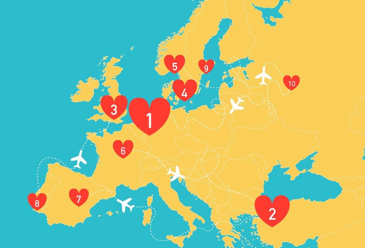 Mapa con los aeropuertos europeos donde más se liga