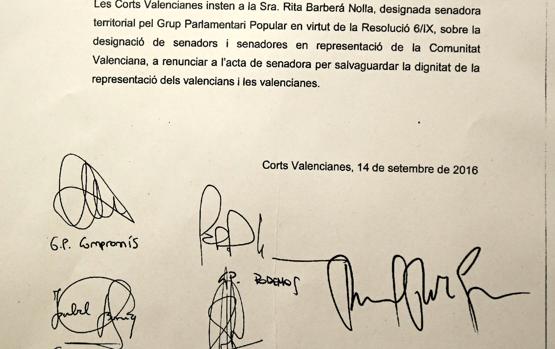 Imagen del documento firmado por todos los grupos, incluido el PP