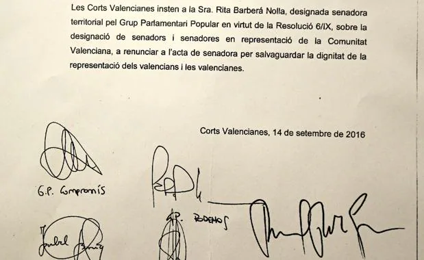 Imagen del documento firmado por todos los grupos, incluido el PP