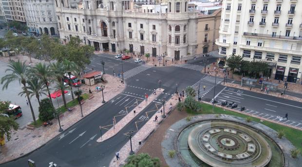 Imagen tomada este jueves en la Plaza del Ayuntamiento de Valencia