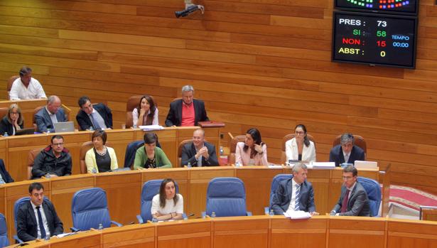 Bancada de gruo popular en el hemicilo del Parlamento de Galicia