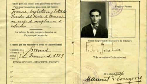 Pasaporte de García Lorca para viajar a Nueva York