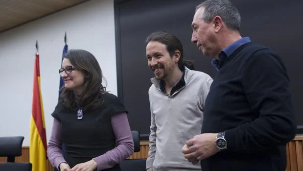 Imagen de archivo de Mónica Oltra, Pablo Iglesias y Joan Baldoví
