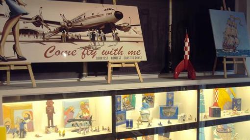 Detalle de la colección de Tintín que exhibe la librería The Cómic Co, en Divino Pastor