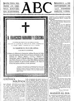 Esquela publicada en ABC por la muerte de Francisco Navarro