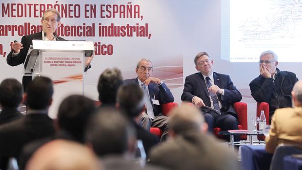 Ximo Puig y Joan Ribó, en la jornada sobre el Corredor ferroviario Mediterráneo