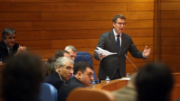 Alberto Núñez Feijóo, durante la sesión de control en el Parlamento de Galicia