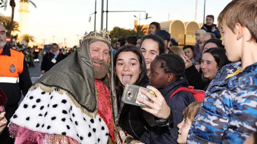 El Rey Gaspar, a su llegada al puerto de Valencia