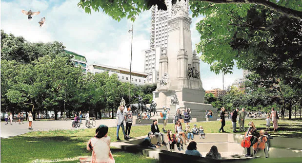 Recreación de Un paseo por la cornisa, uno de los proyectos finalistas para la Plaza de España