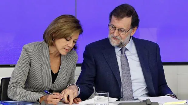 Cospedal y Rajoy, en Génova el pasado lunes
