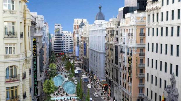 La propuesta de la Gran Vía, ajardinada y con el tráfico soterrado