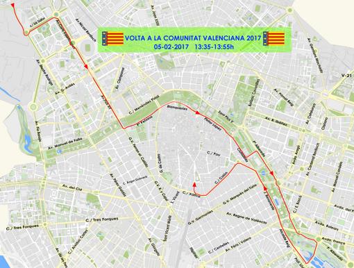 Plànol del recorregut de la quinta etapa de la Volta a València