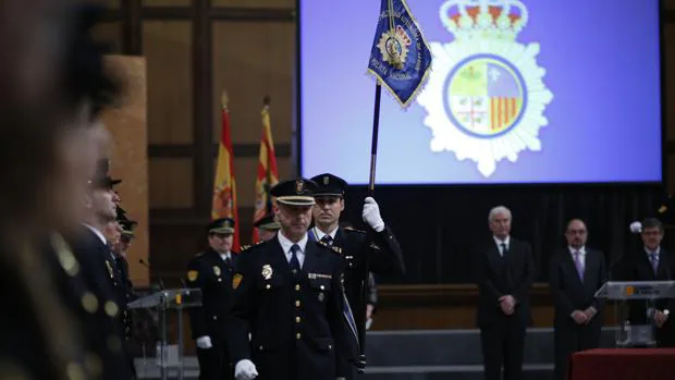 Acto institucional con el que este lunes se celebró el décimo aniversario de la Policía Adscrita de Aragón