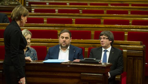 Junqueras, esta mañana durante su comparecencia