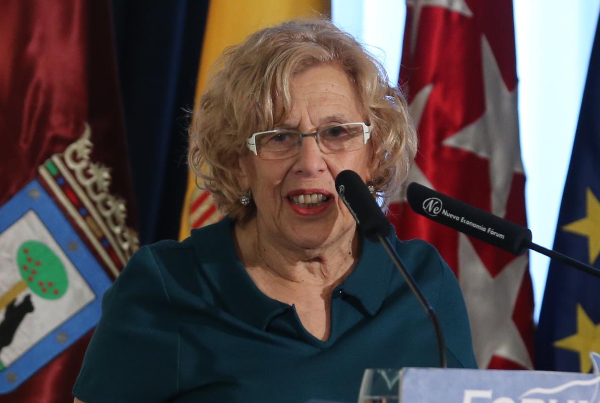 La alcaldesa de Madrid, Manuela Carmena, durante su intervención en el foro Nueva Economía