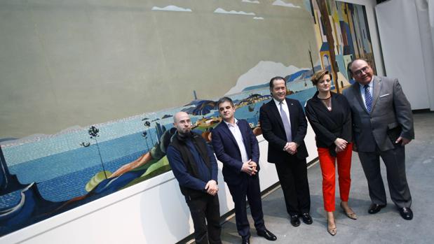 Presentación del mural de Urbano Lugrís en la sede de Abanca en la ciudad de La Coruña