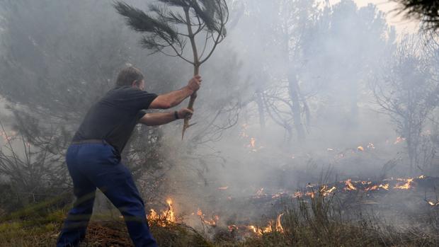 Un hombre intenta apagar pequeñas llamas en el incendio registrado en Segovia