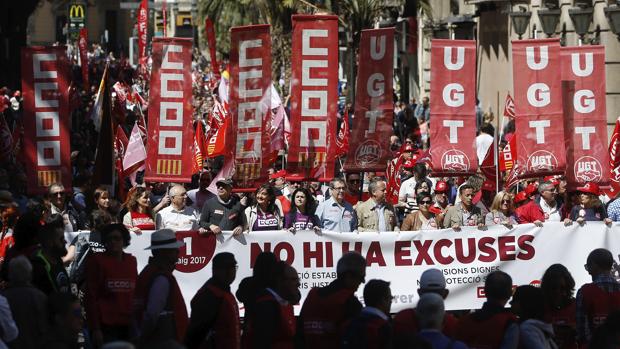 Imagen de las manifestaciones con motivo del Primero de Mayo en Valencia