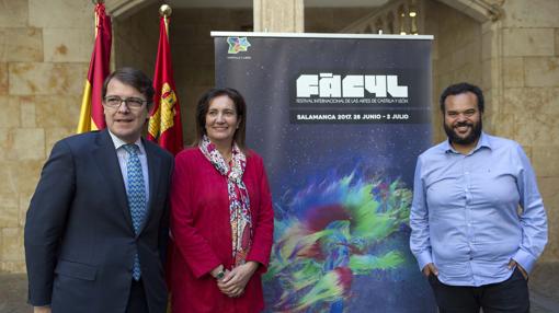 Fernández Mañueco, García Cirac y Carlos Jean, junto al cartel de Fàcyl 2017