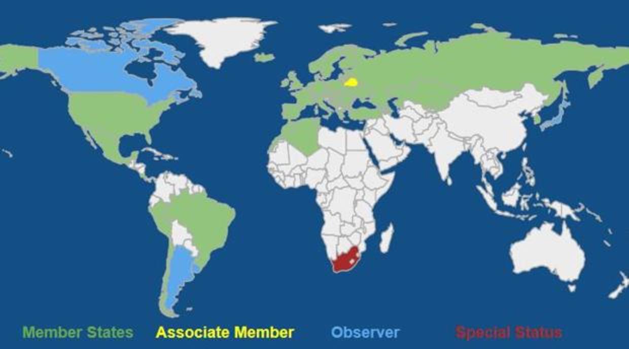 Mapa con los países miembros, países asociados y bajo otro estatus de la Comisión de Venecia