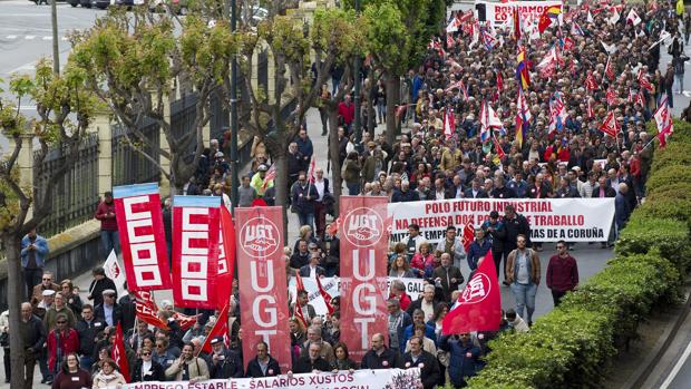 Manifestación del pasado 1 mayo en La Coruña con CC.OO. y UGT
