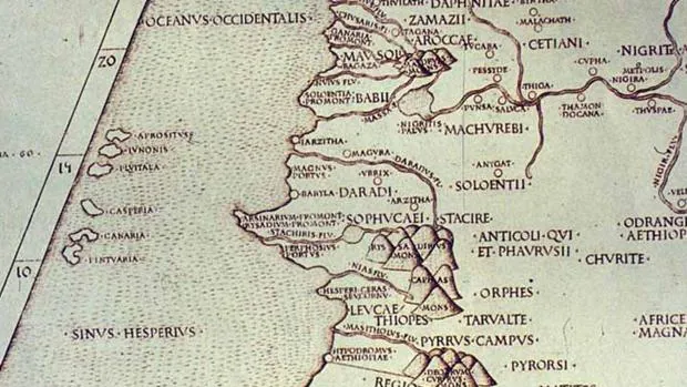 Canarias en el mapa de Ptolomeo, siglo I A. C.