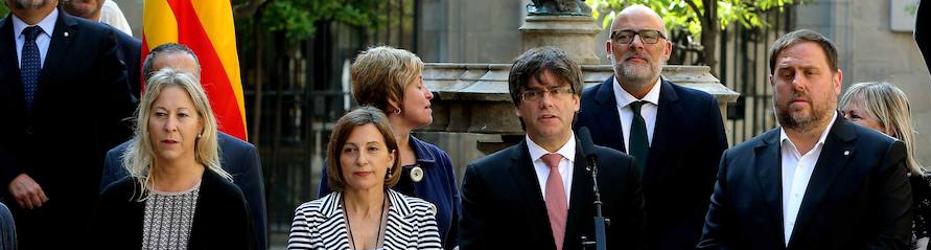 La plana mayor de la Generalitat en el anuncio de la fecha y pregunta del referéndum