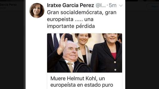 El «tweet» que Iratxe García tuvo que eliminar de su cuenta y con el que incendió las redes