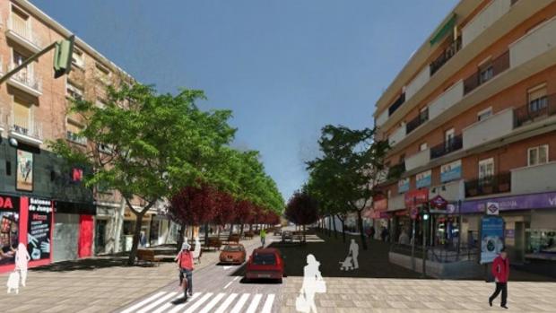 Recreación de la calle de Alcalá, con un carril por sentido