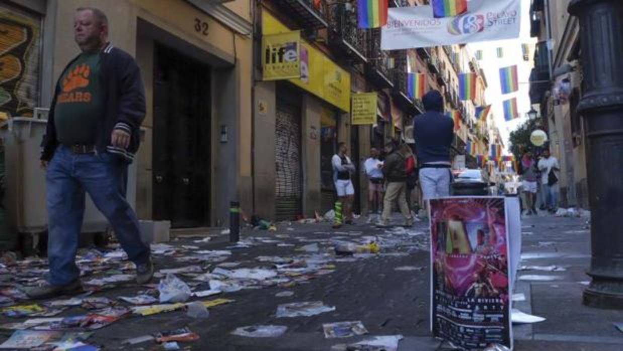 Aspecto del barrio de Chueca este domingo por la mañana