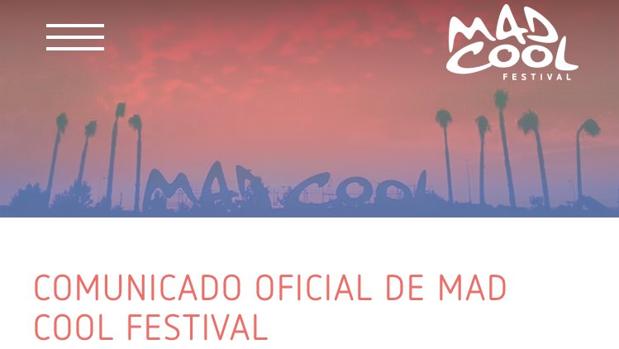 Imagen de la página web oficial del Mad Cool Festival