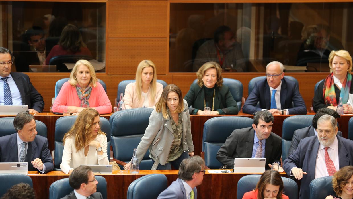 Moñux (en el centro), en el pleno de la Asamblea de abril, cuando acudió para votar los presupuestos