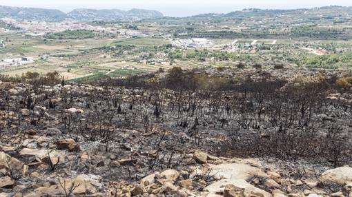Imagen después del incendio de Benissa en Alicante