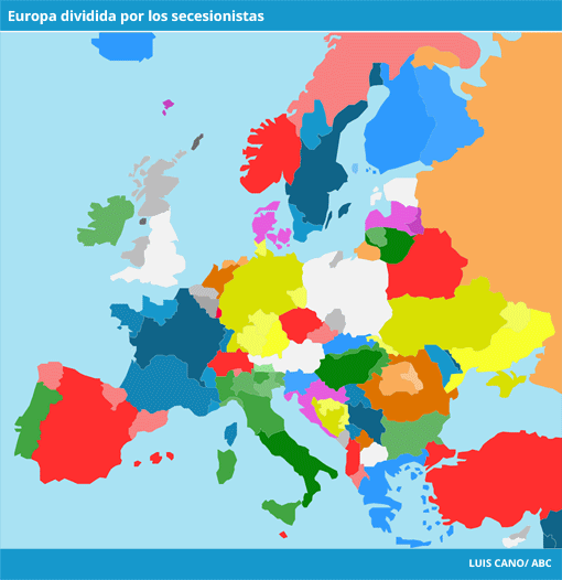 Fronteras de la Europa actual comparadas con las de los deseos de los secesionistas